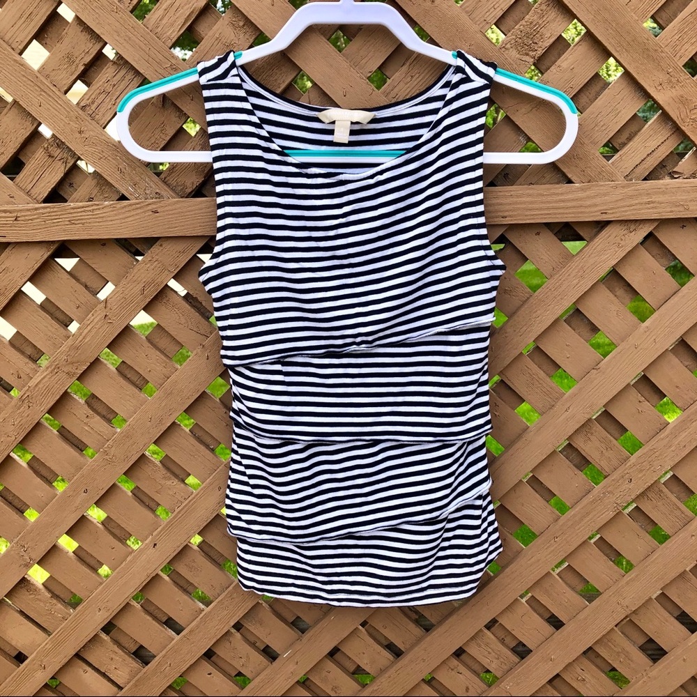 Banana Republic Stripe Layer Tank Black White